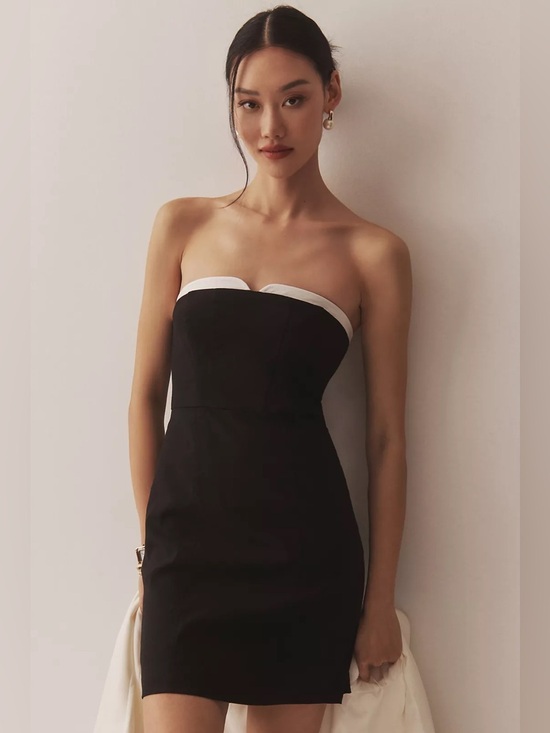 Maeve Dresses & Skirts - Anthropologie Maeve Strapless Peekaboo Mini Dress with White Trim